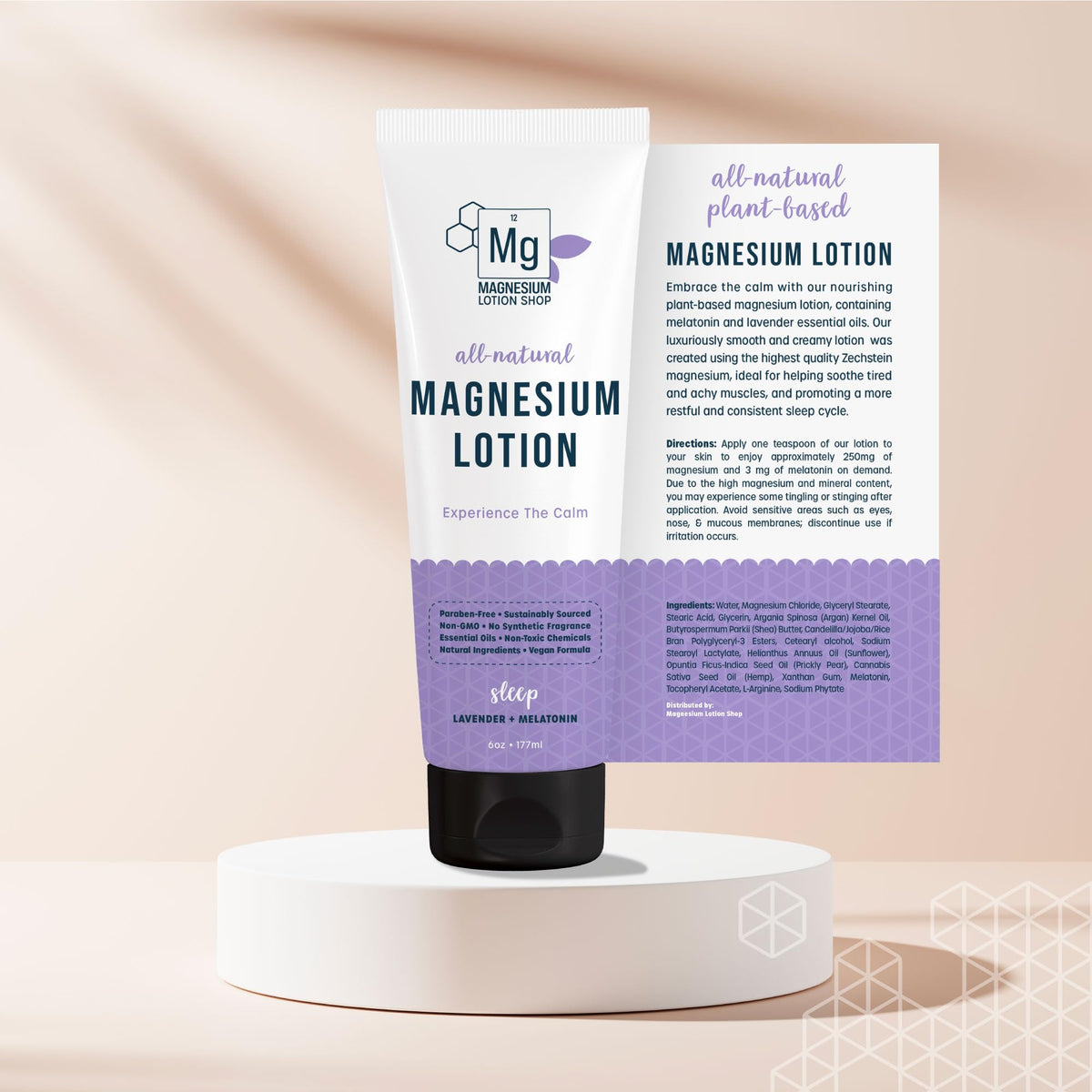 Magnesium Lotion Shop ingredient flatlay with shea butter and argan oil for skin nourishment