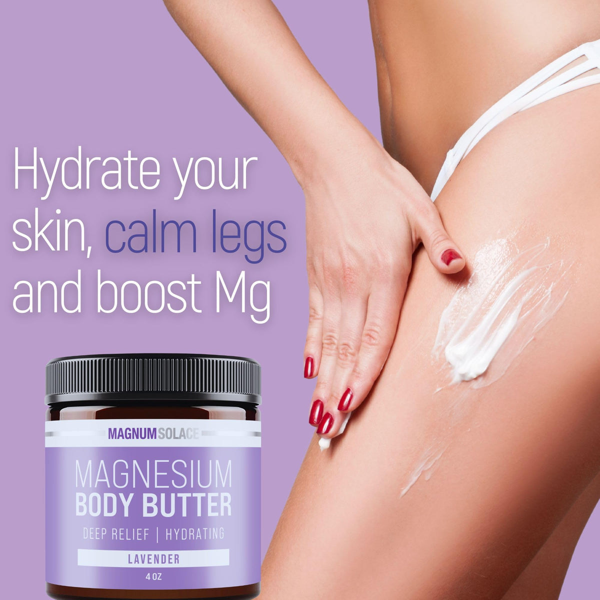 Magnum Solace application on legs demonstrating easy nightly use and comfort
