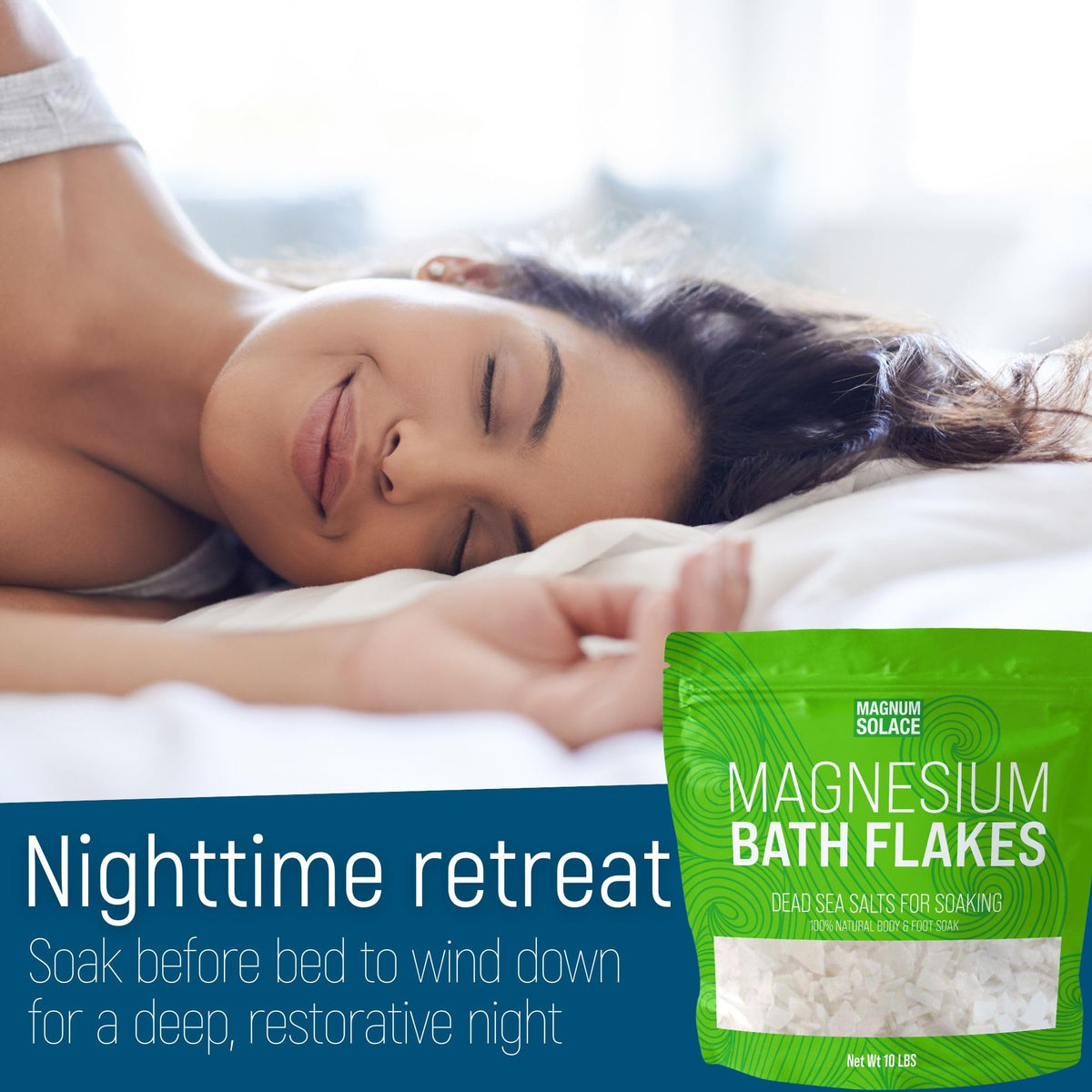 Magnum Solace foot soak basin with flakes illustrating relaxing at-home foot care routine
