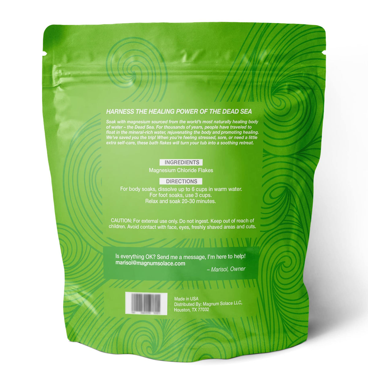 Magnum Solace product label and ingredient list showing single-ingredient magnesium chloride transparency