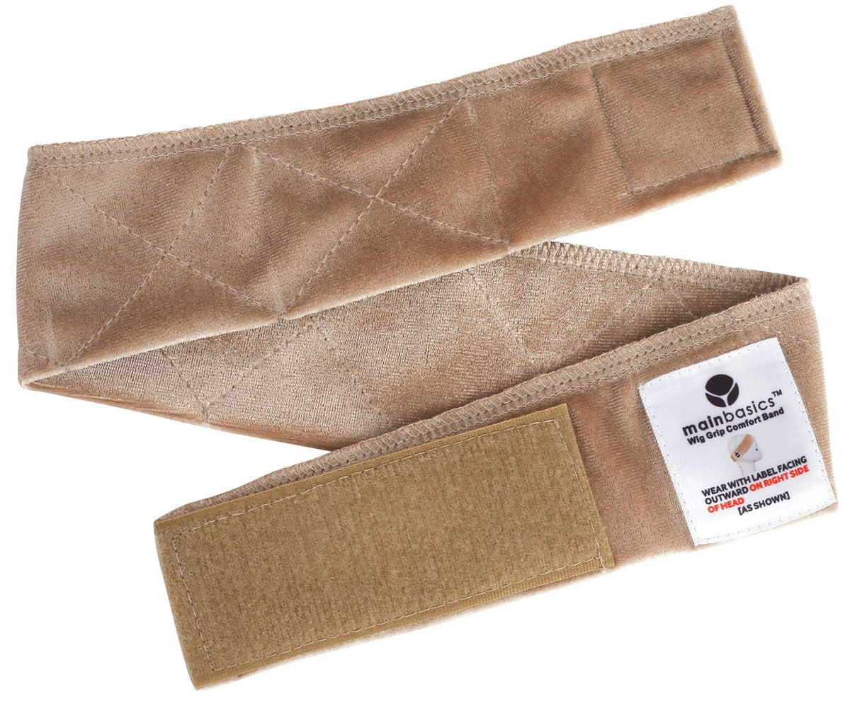 MainBasics wig grip shown under wig on mannequin for steady, pin-free wear