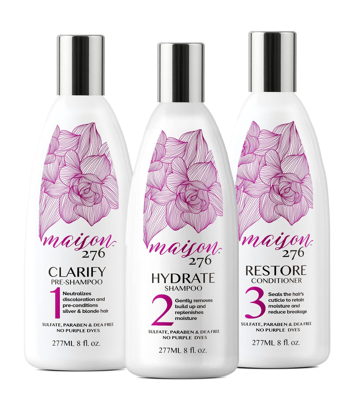 Maison 276 front packaging showing three bottles for complete brightening routine
