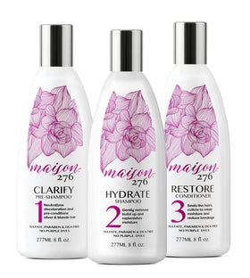 Maison 276 front packaging showing three bottles for complete brightening routine