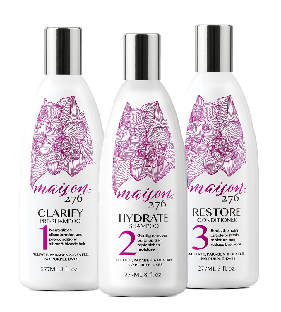 Maison 276 front packaging showing three bottles for complete brightening routine