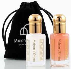 Maison d'Orient twin vials front view showing compact travel-friendly design and elegance