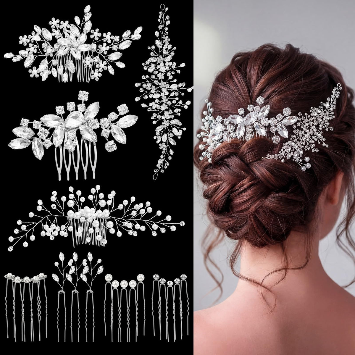 Maitys front view showing set of 44 hair accessories with elegant sparkle benefit