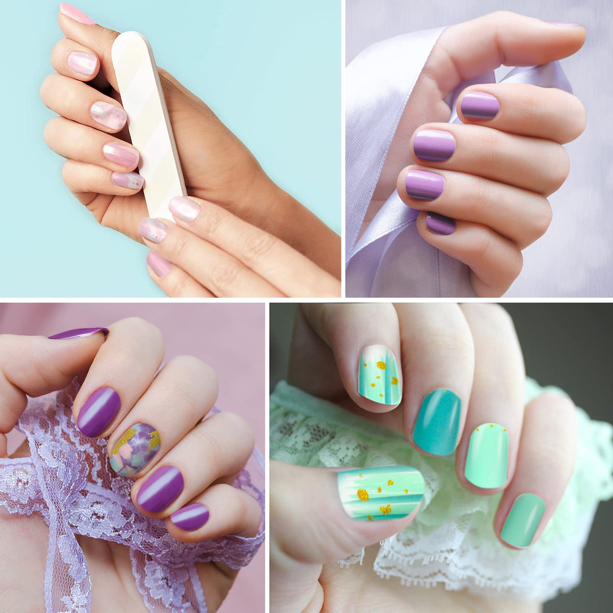 Maitys nail scale comparison with strips beside a finger to show size options and fit