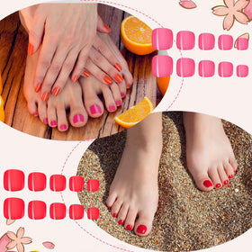 Maitys press-on toenails applied in sandals demonstrating wearable bright style