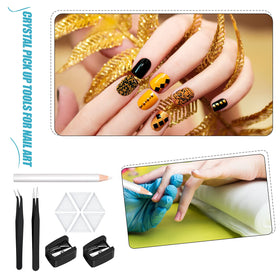 Maitys triangular trays holding assorted rhinestones for fast sorting