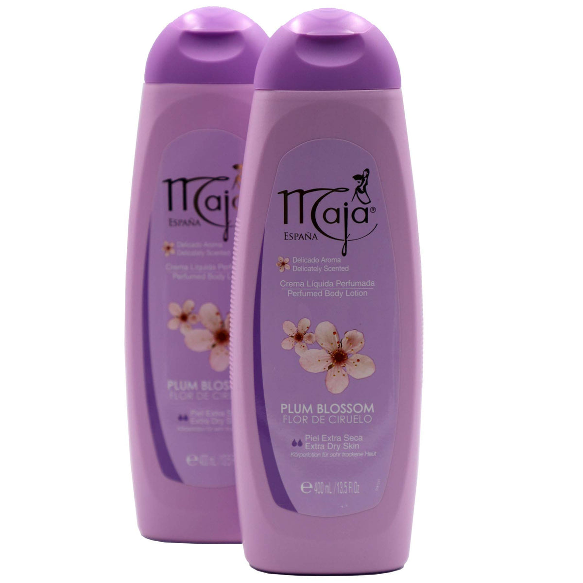 Maja front packaging showing two bottles and floral design for easy identification and elegant look