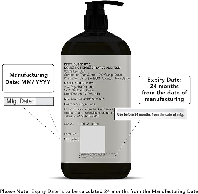 Label close-up of Majestic Pure apricot oil showing ingredient purity and cold-pressed benefit