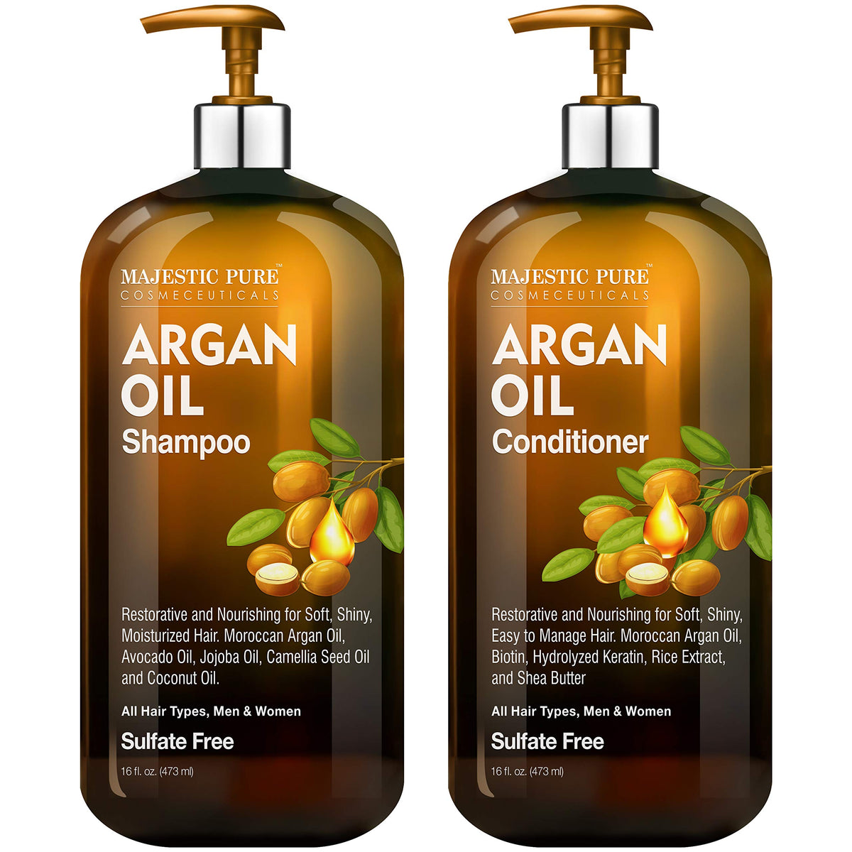 Majestic Pure front packaging showing two 16 fl oz bottles and benefits