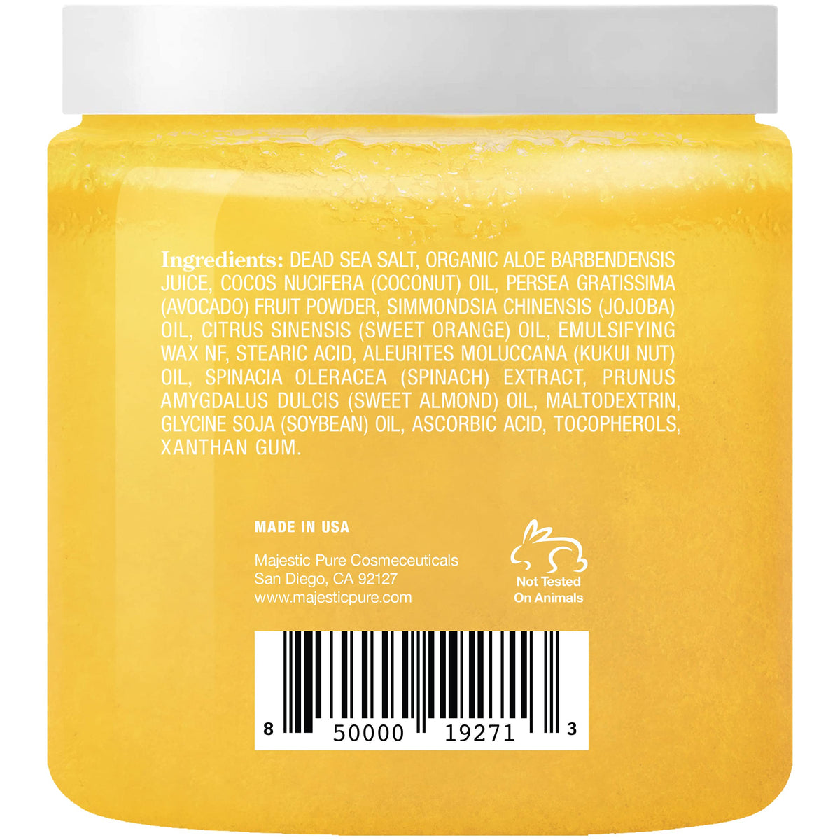 Majestic Pure back label close-up showing safety and ingredient details for informed use