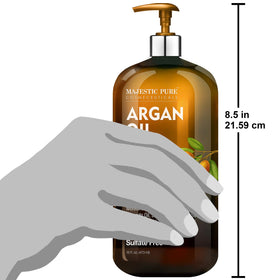 Majestic Pure bottles next to measuring cup to indicate 16 fl oz size