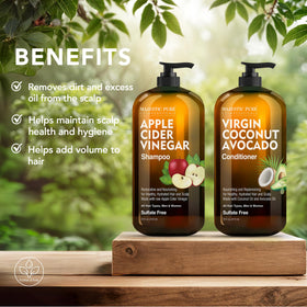 Majestic Pure bottles beside avocado and coconut showing nourishment