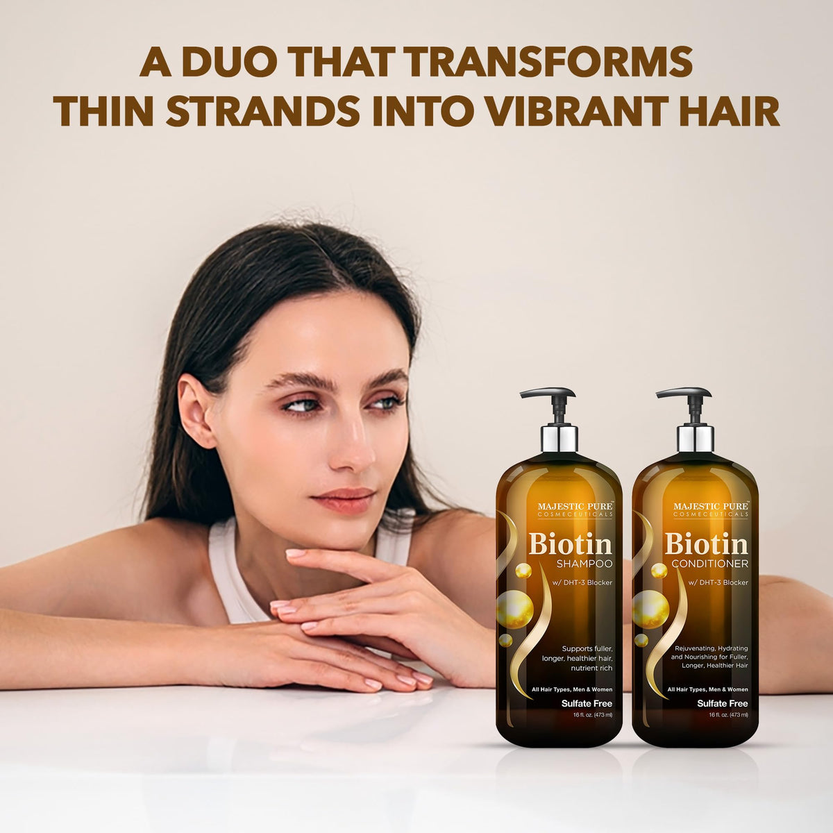 Majestic Pure bottles with rosemary and castor seed oil showing nourishing benefit
