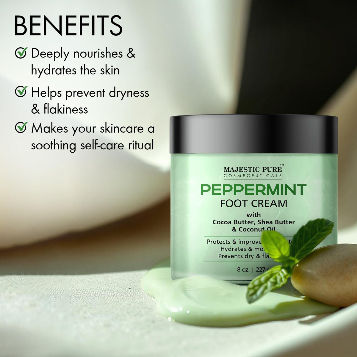 Majestic Pure ingredients flatlay with coconut and shea to emphasize natural oils