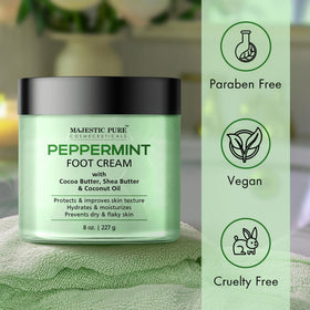 Majestic Pure label close-up showing ingredient callouts and warming peppermint note