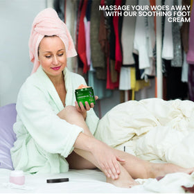 Majestic Pure foot cream being applied on palm demonstrating easy spreadability