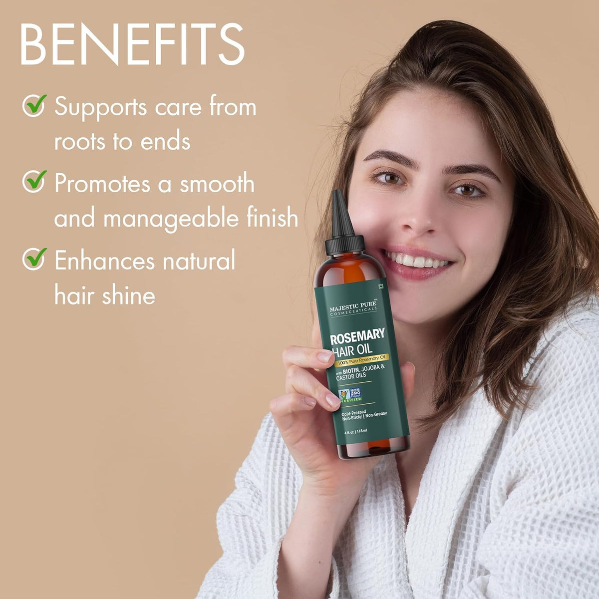 Majestic Pure oil on hand ready to apply for controlled, mess-free use