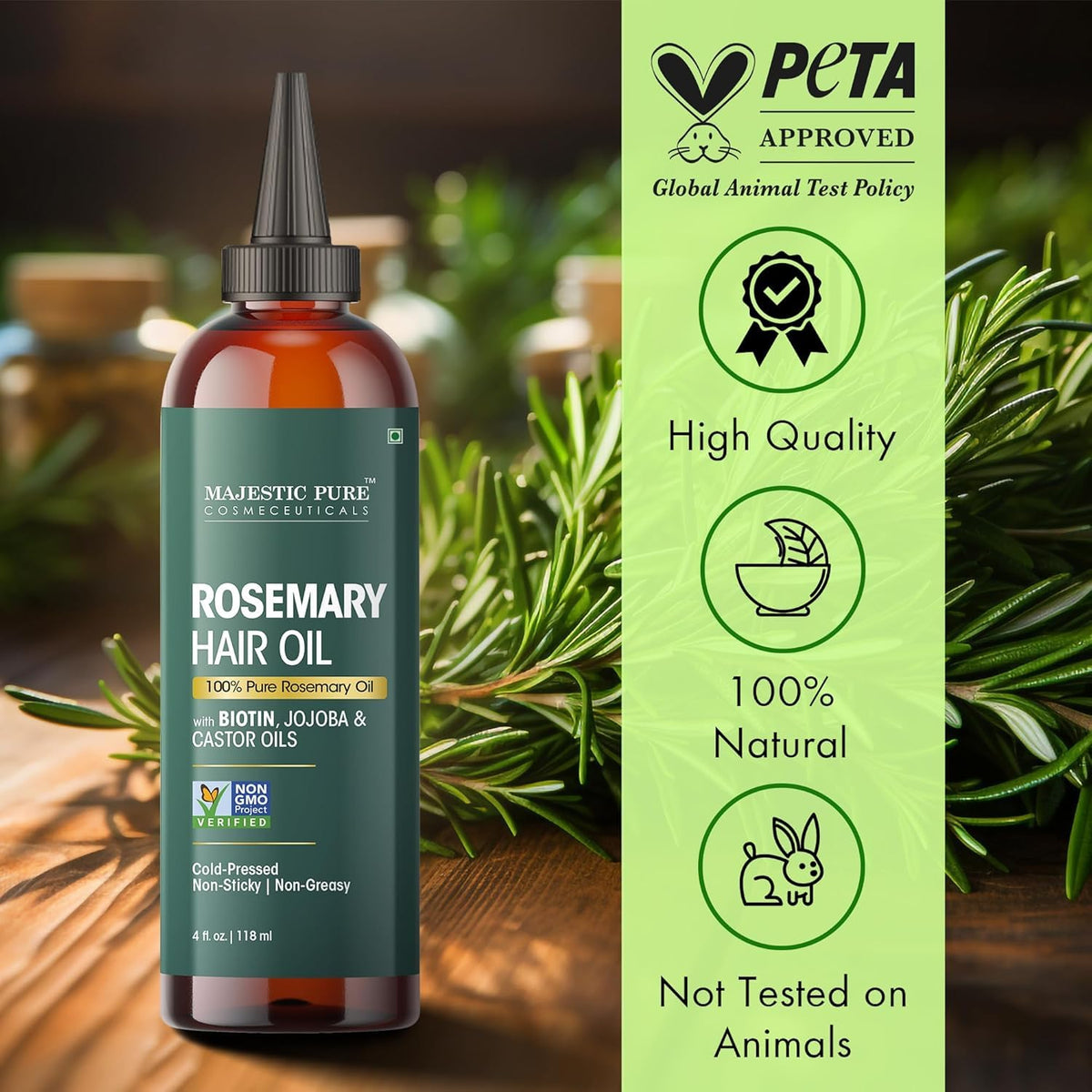 Majestic Pure product label close-up listing natural ingredient benefits