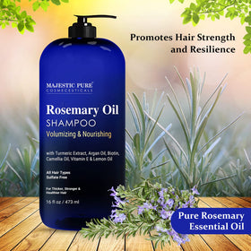 Majestic Pure shampoo being poured into hand illustrating easy dispensing