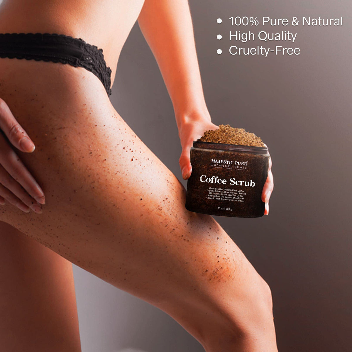 Majestic Pure applied to thigh during massage illustrating circulation-boosting use