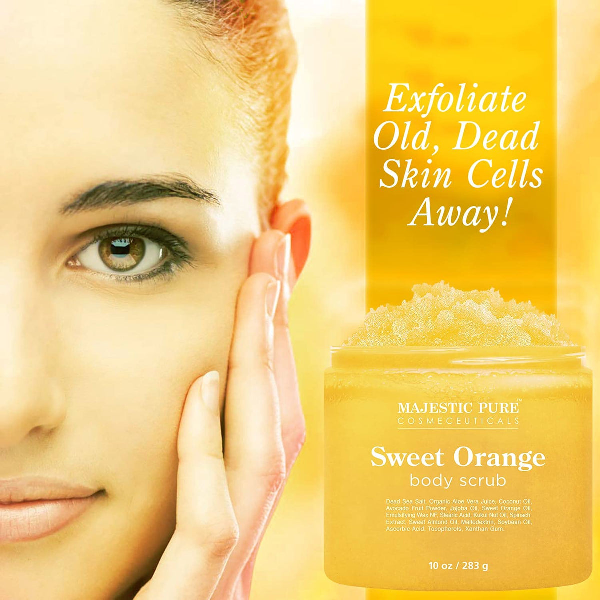 Majestic Pure close-up of scrub texture revealing salt crystals and creamy oils for exfoliation