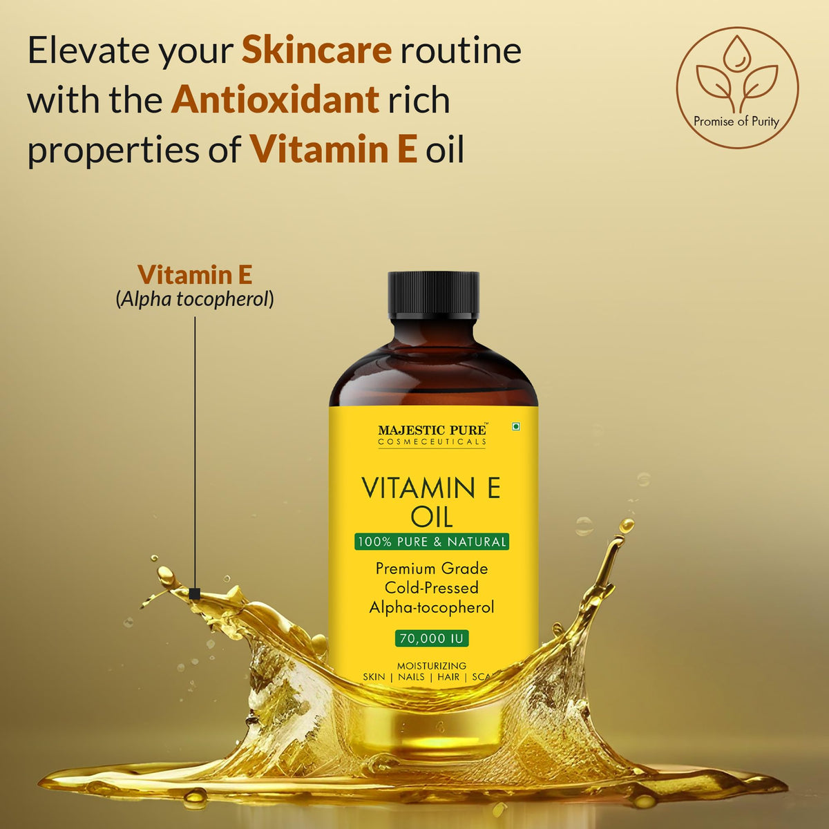 Majestic Pure label close-up highlighting cold-pressed, hexane-free benefits
