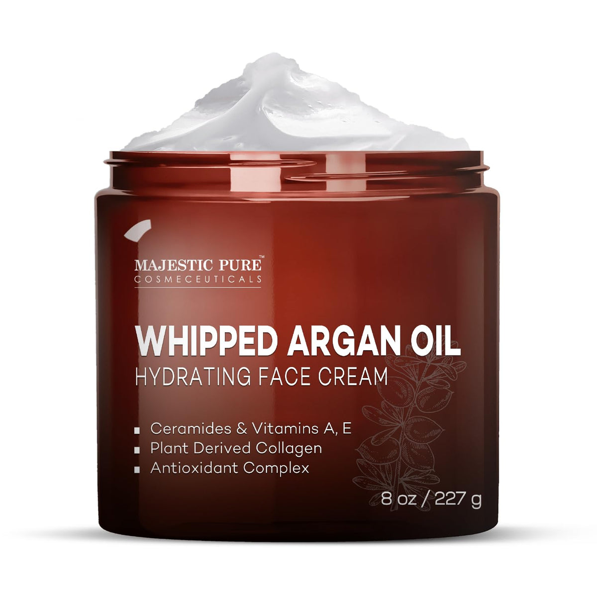 Majestic Pure jar front view showing product branding and clean design benefit hydration
