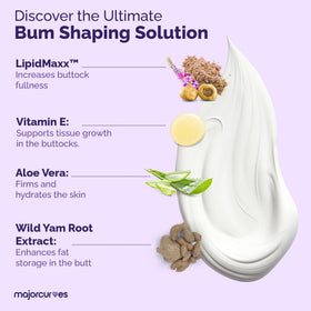Major Curves ingredients display with wild yam and aloe promoting skin smoothing
