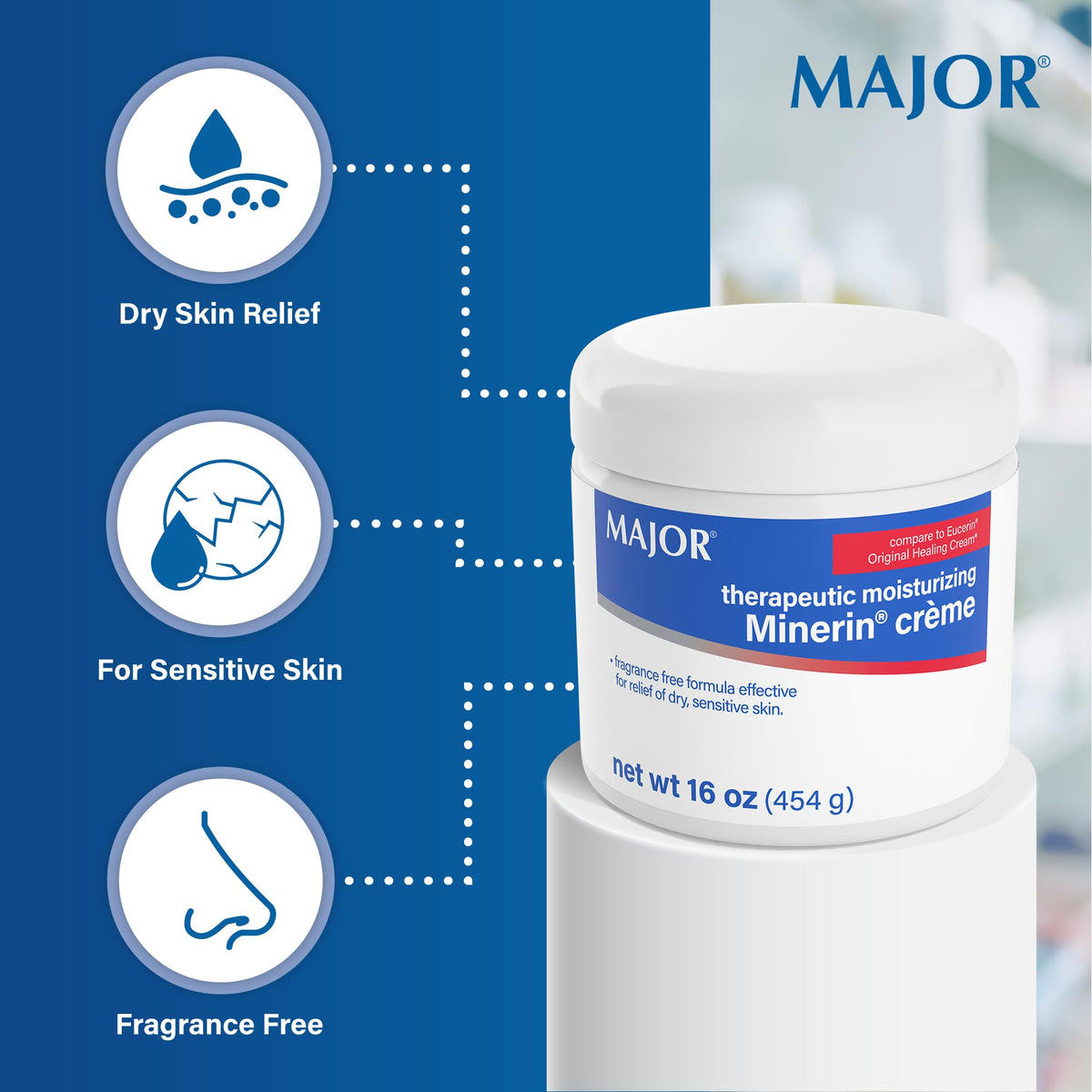 MAJOR 16 oz jar next to a measured cup highlighting product scale and value