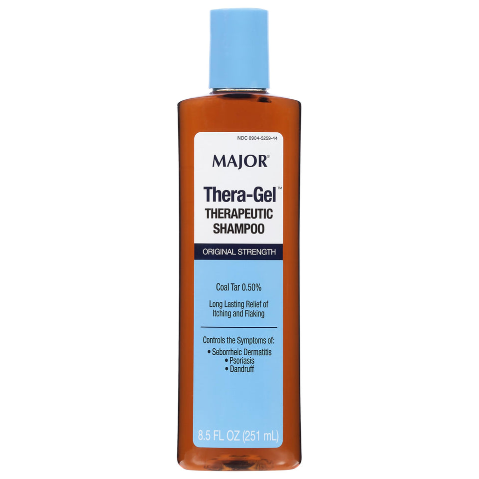 Major bottle front packaging showing label and active coal tar ingredient benefiting scalp relief