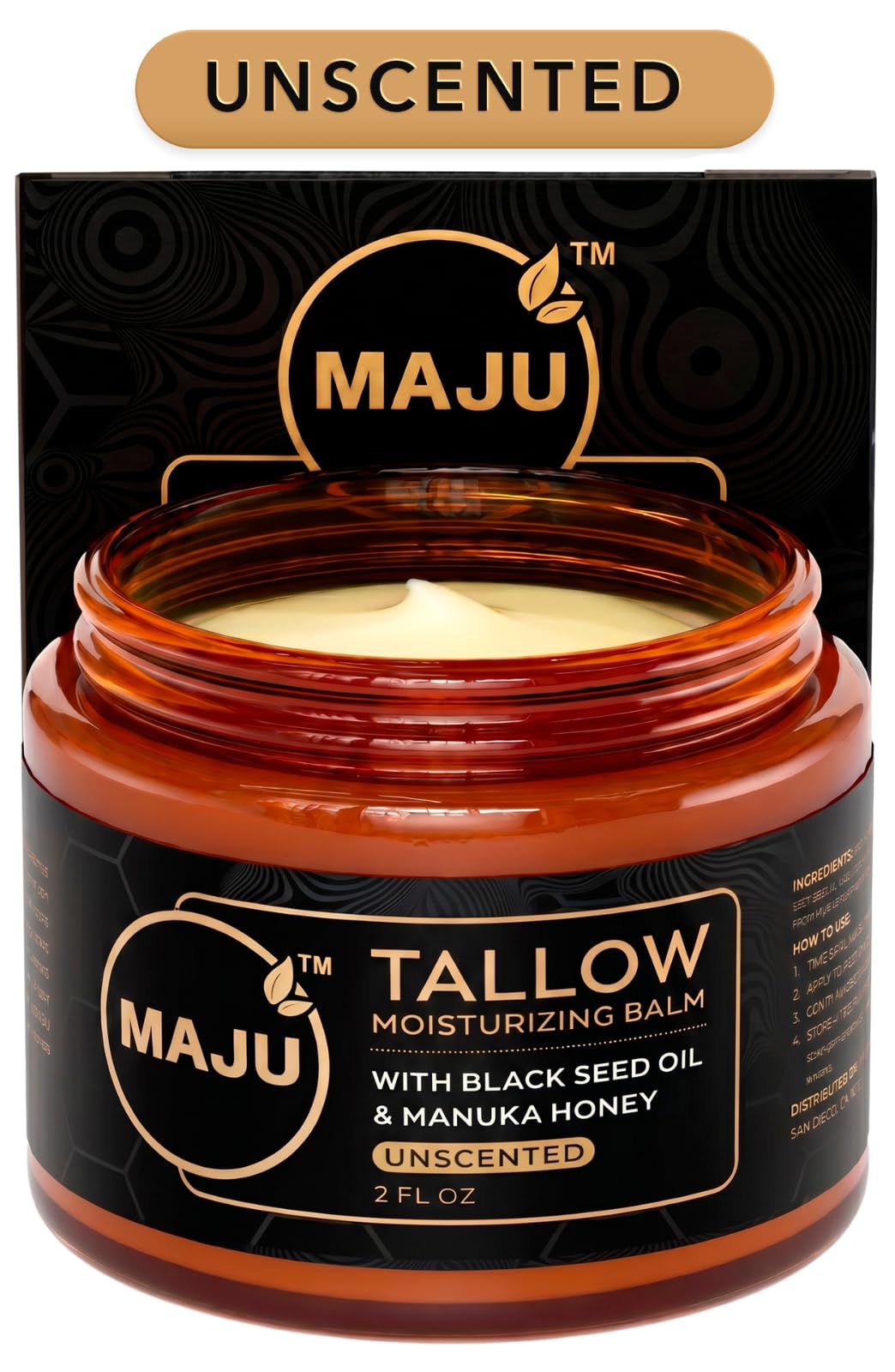 MAJU front jar shot showing label and amber glass preserving potency