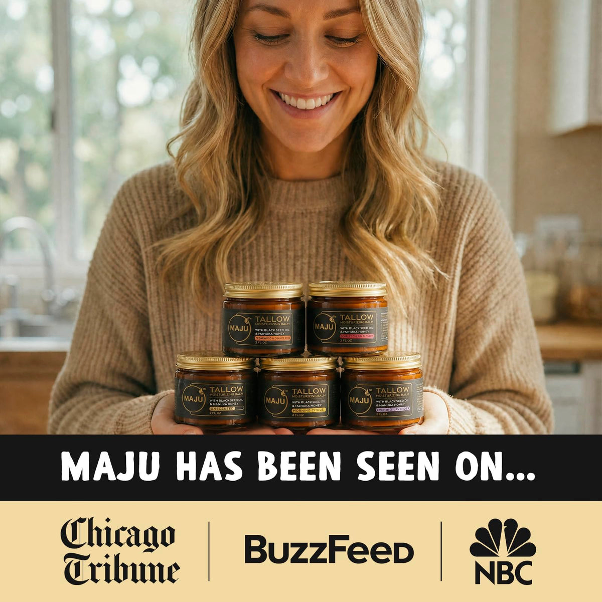 MAJU jar beside Manuka honey to highlight nourishing honey ingredient