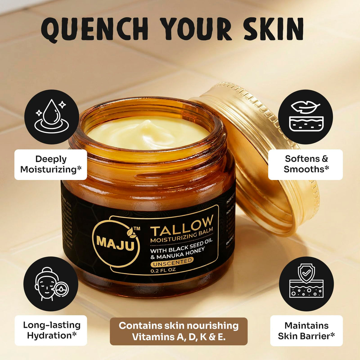MAJU open jar top view revealing rich balm texture and natural ingredients