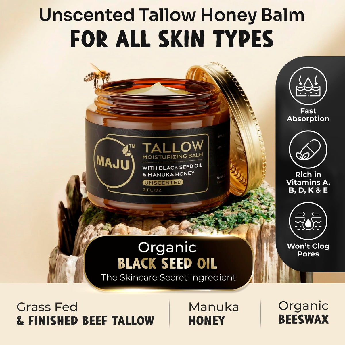 MAJU close-up texture of dense unwhipped tallow for concentrated hydration