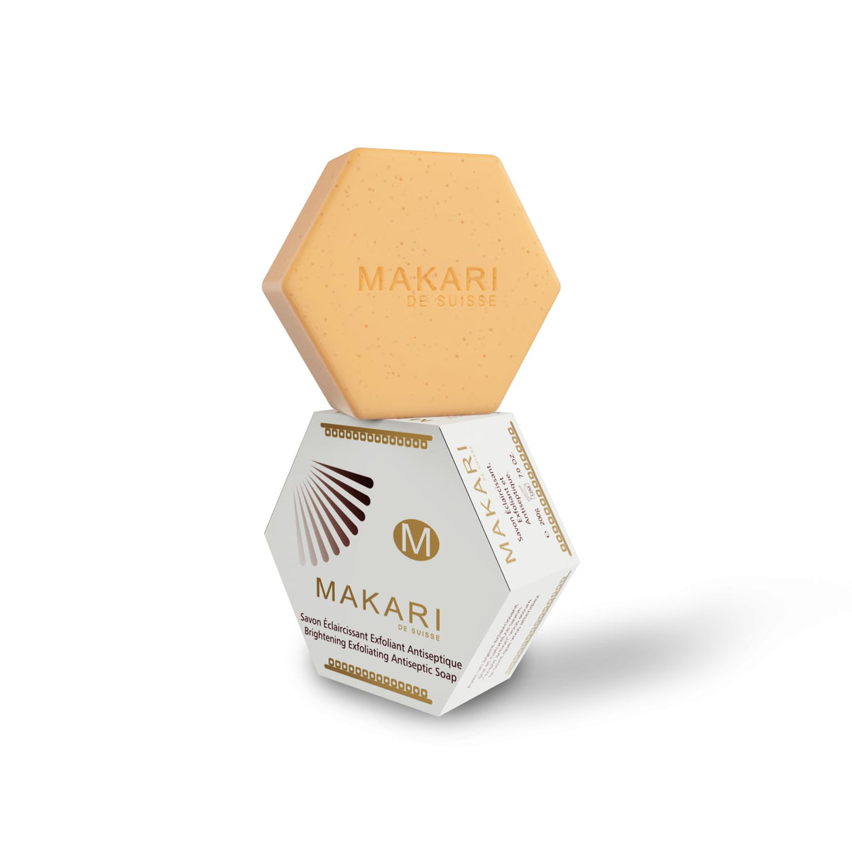 MAKARI soap front packaging showing brand and benefits for brightening