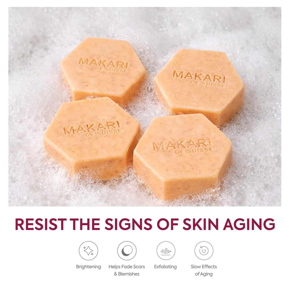MAKARI soap side label with ingredients list highlighting botanical extracts