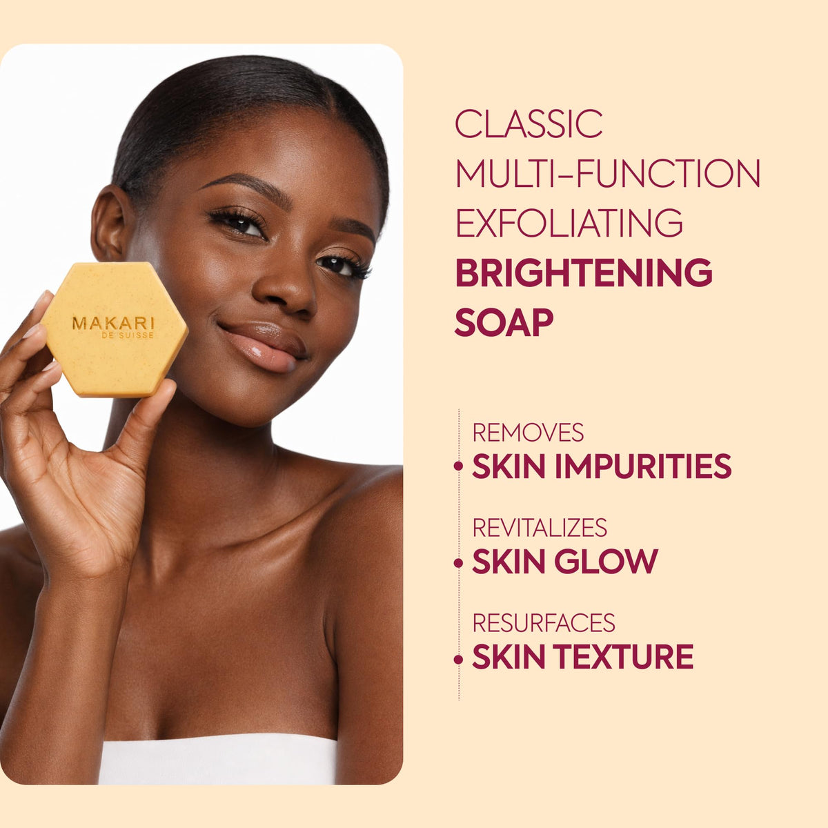MAKARI soap thick lather close-up showing exfoliating texture benefit