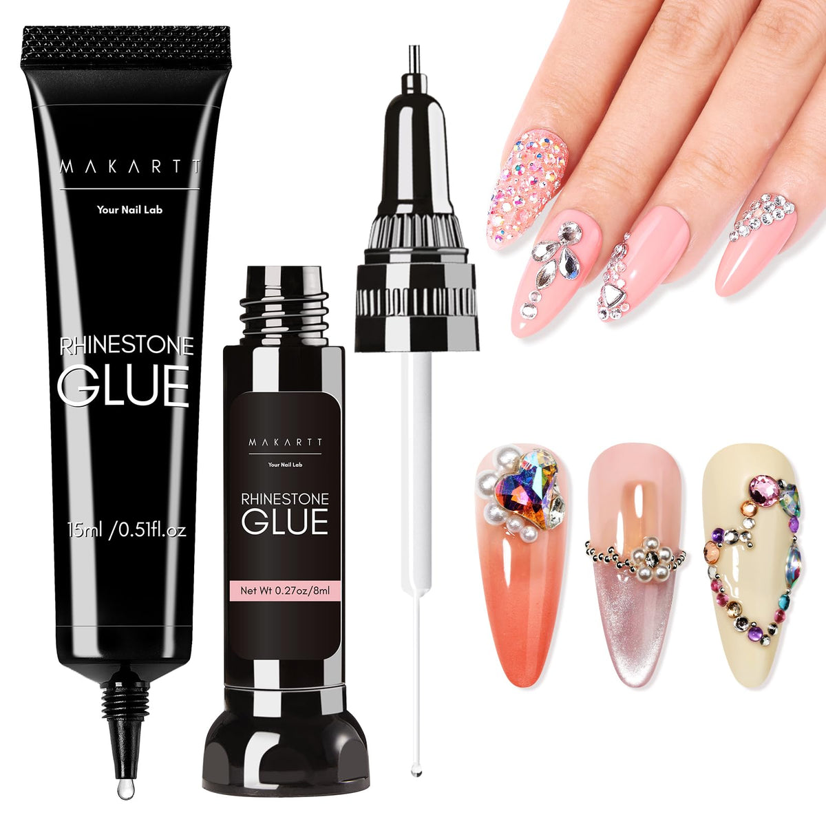 Makartt two-piece glue set showing 15ml and 8ml for versatile application