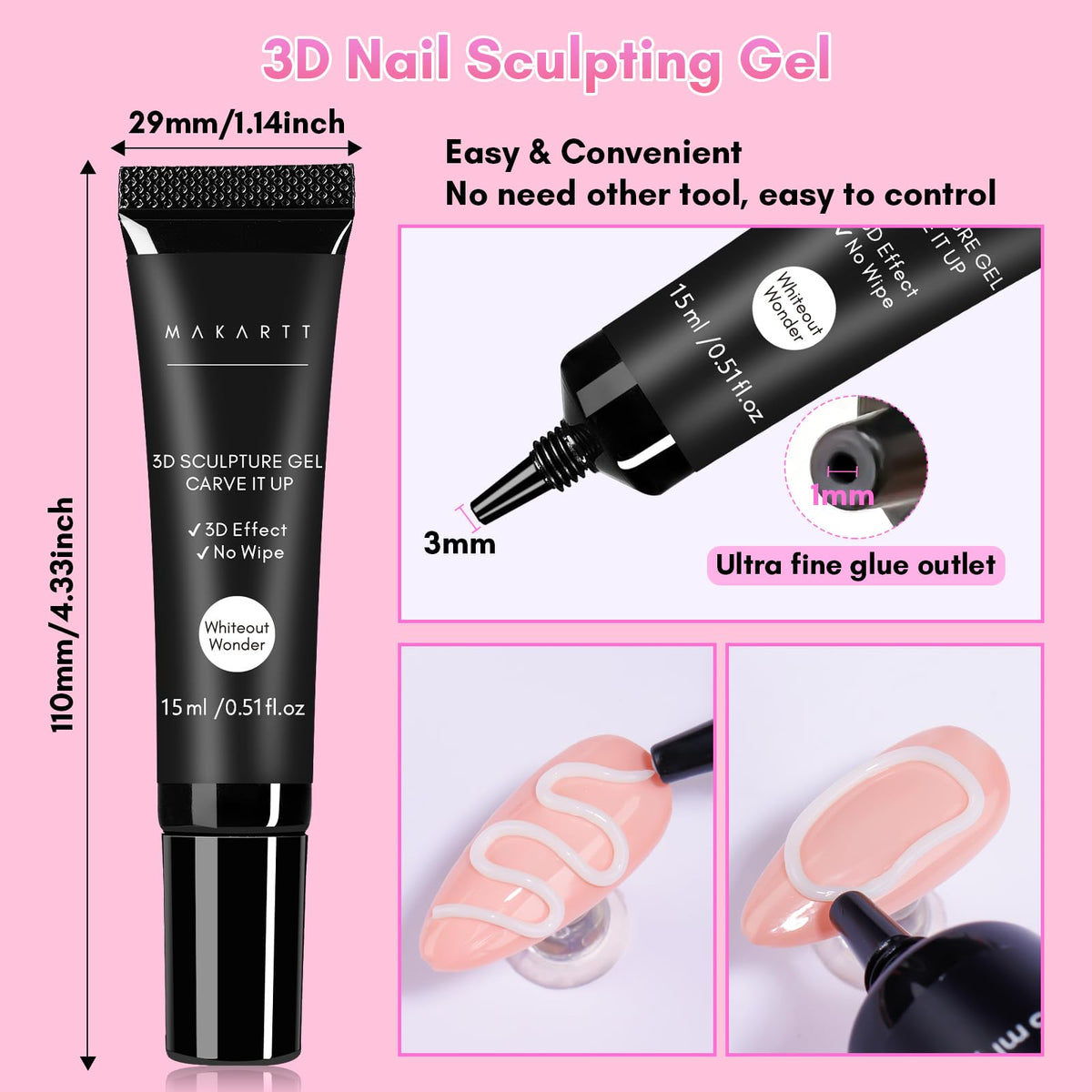 Makartt 3D French tip example demonstrating raised white detail