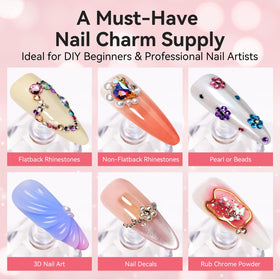 Makartt 3D nail art with large gems illustrating strong adhesive support
