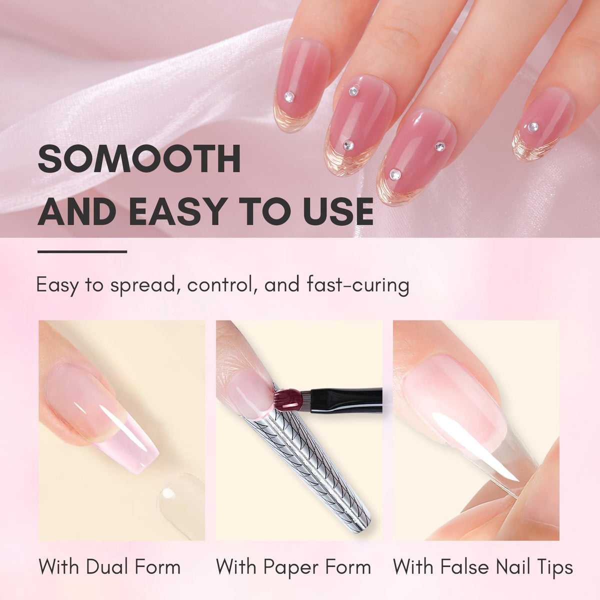 Finished 3D mauve-pink nail sculpted with Makartt gel showing design detail and strength