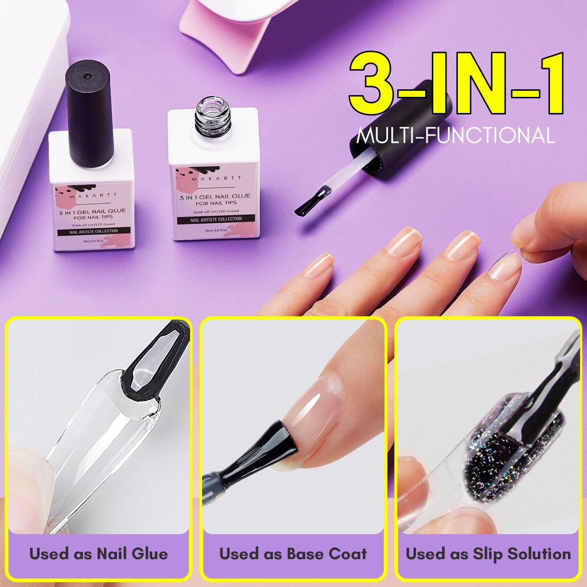 Hand holding nail tip during Makartt cure to secure position and prevent movement