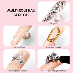 Makartt glue being applied with needle on nail for accurate gem placement