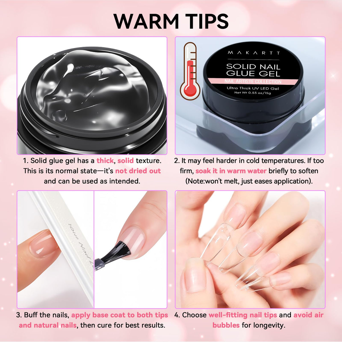 Makartt applying gel to a press-on nail, precise placement benefit
