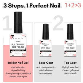 Makartt base coat and top coat bottles with labels offering strong adhesion and shine