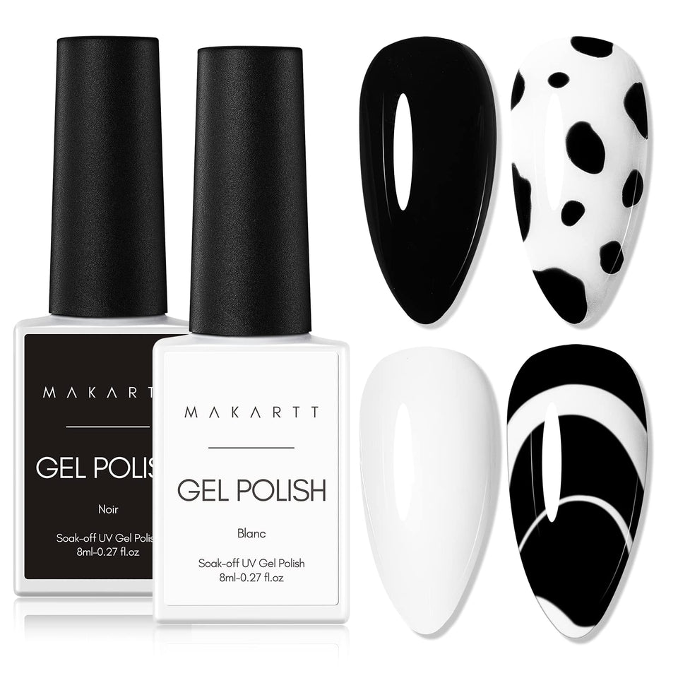 Makartt front packaging showing black and white gel bottles and kit benefits