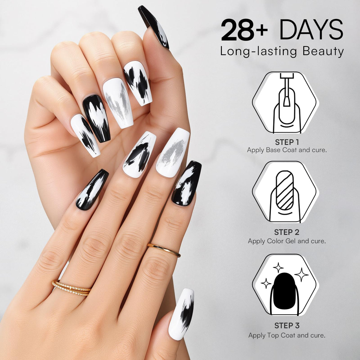 Makartt brush stroke of black gel on nail swatch highlighting even coverage